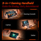 3-in-1 usage of OneXPlayer X1 Pro: handheld mode, tablet mode, and productivity mode.